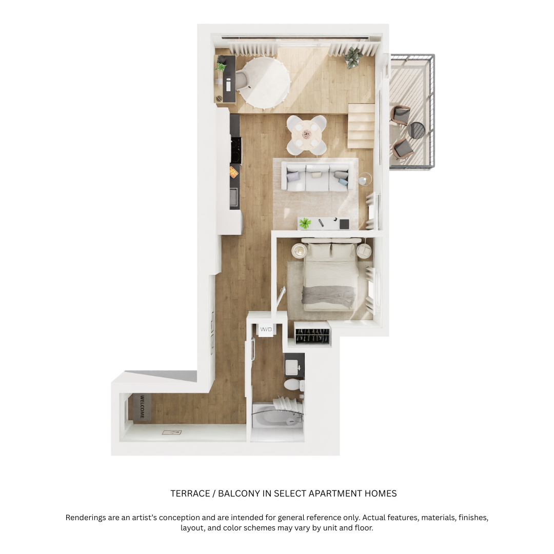 Floor plan for 1 bed, 1 bath, 663 sqft